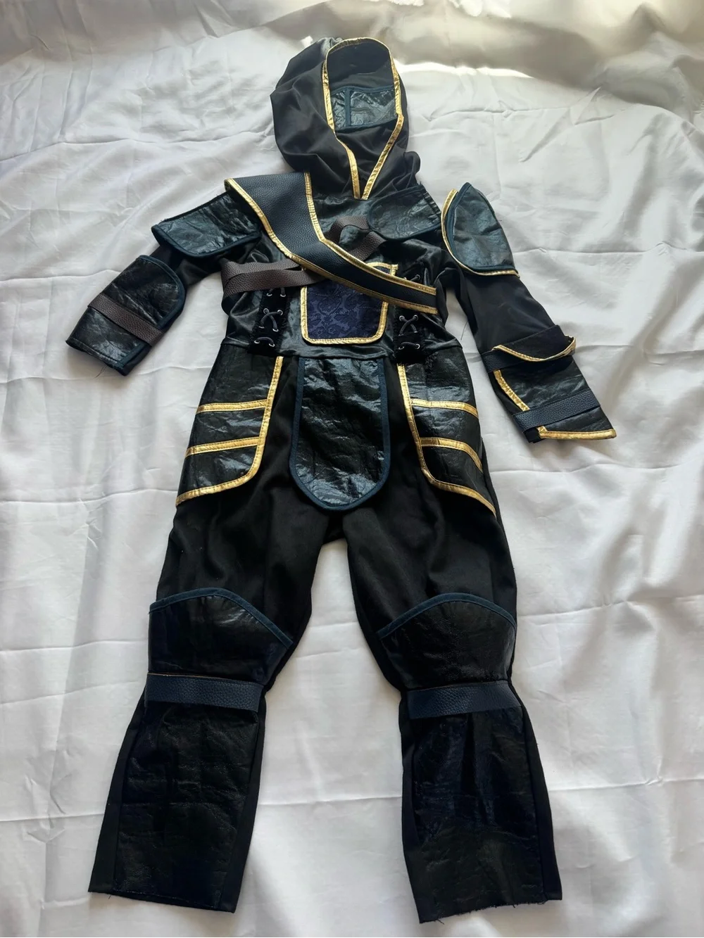Kids Black and Gold Ninja Costume Hooded Jumpsuit